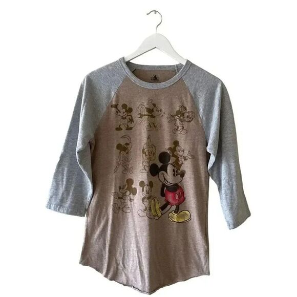 Disney Mickey Mouse Graphic Long Sleeves Tee Gray Tan Crewneck Soft SZ L # 1759 - Picture 1 of 13